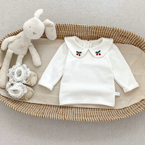 Spring and Autumn Baby Kids Girls Cherry Pattern Long Sleeves Beige